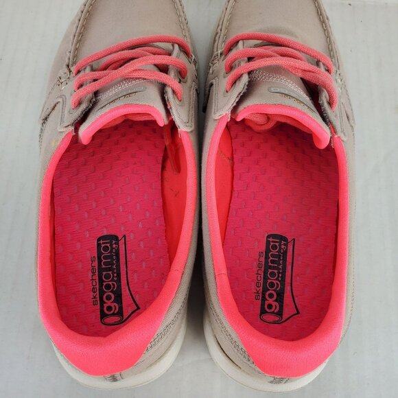 Skechers On The Go Goga Mat 13779 Women's Beige Pink Fabric Resalyte Loafers 7 - Picture 6 of 9